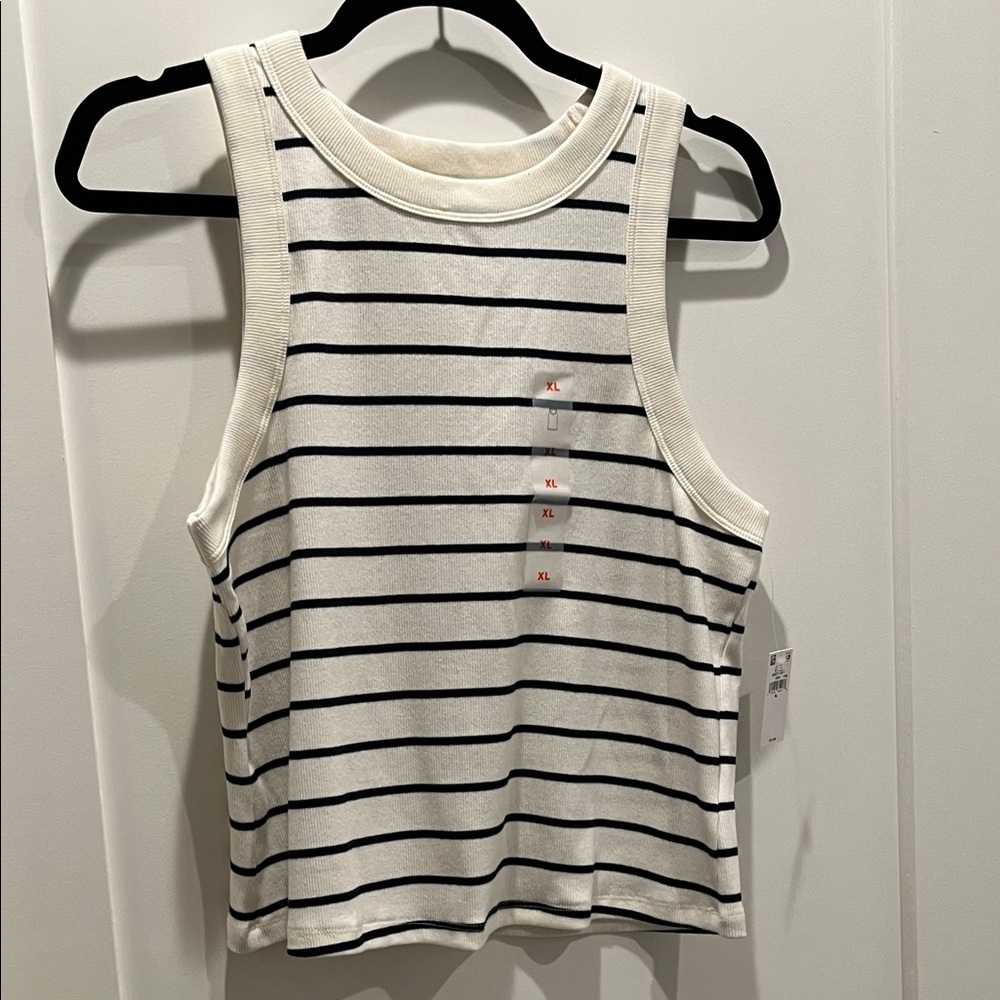 Old Navy- Navy and White Striped Cropped Tank Top